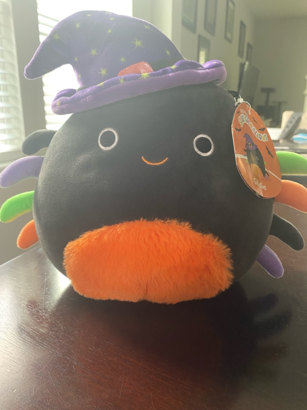 Squishmallows Black Spider with Purple Witch Hat & Orange Accent